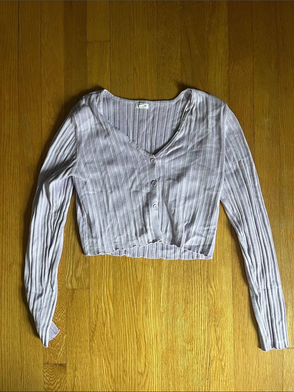 Garage Light Lavender Ribbed Button-Front Long Sleeve Cropped Top